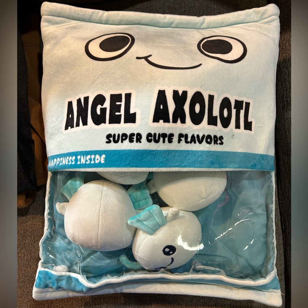 Angel Axolotl Plushie 7pc blue large pillow toy 15 x 18 inches.